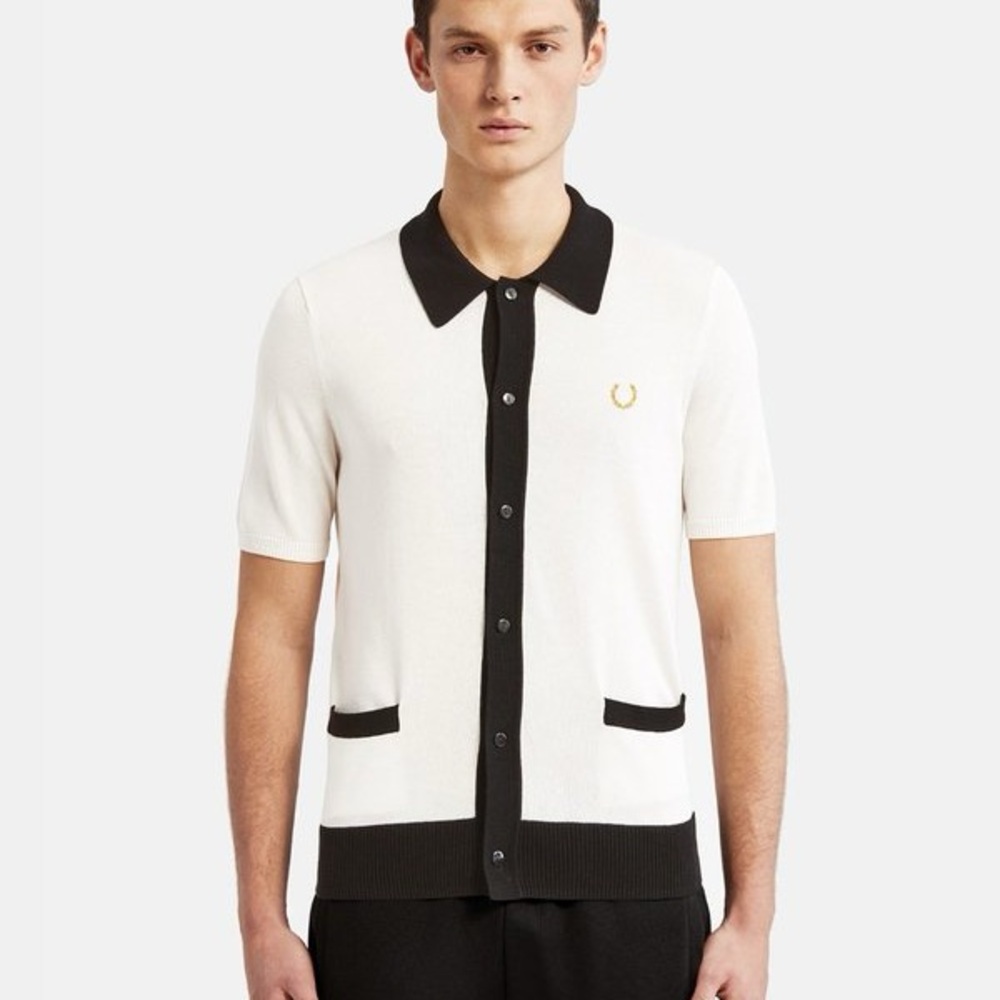 Miles Kane Fred Perry Men's Black and White Short Sleeve Shirt